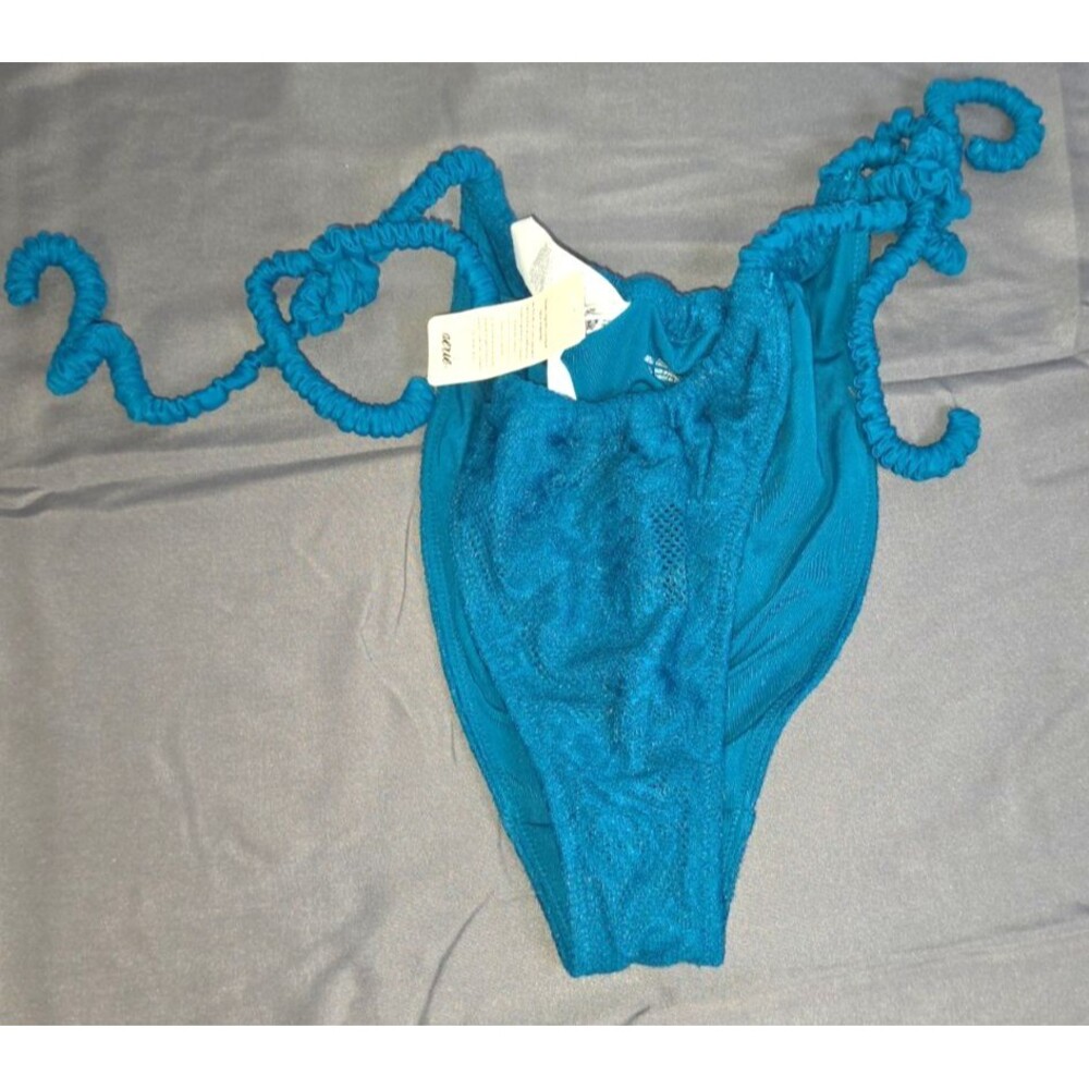 Aerie Scrunch String Swim Bathing Suit Bottom Teal Blue Large L $29.95